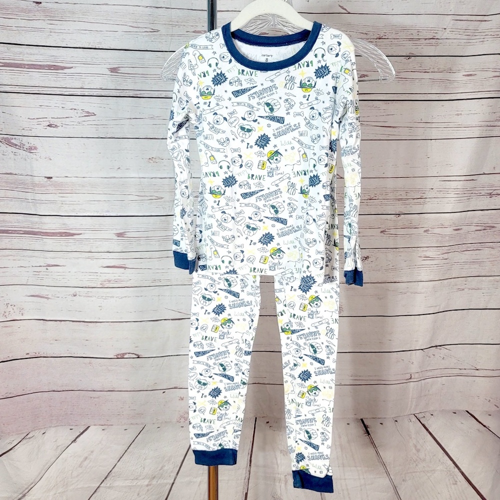 Carter's white blue Dog Cool Awesome long sleeve pants snug fit pj set